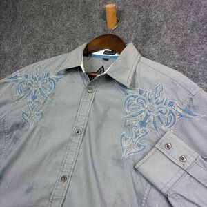 Roar Shirt Mens Large Grey Delphi Embroidered Pinstripe Button Down W211950